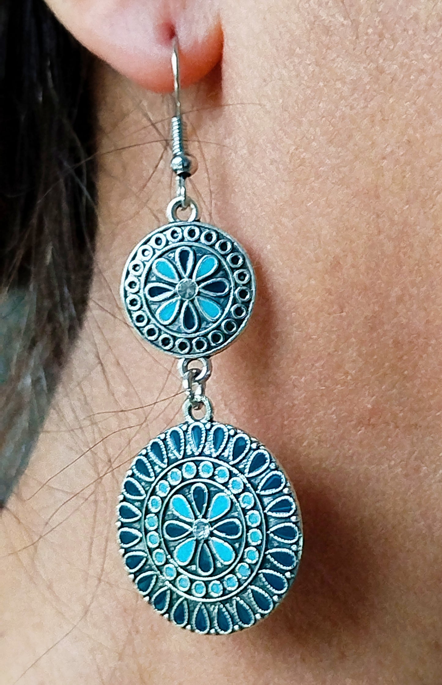 BO double cercles bleu marine et turquoise