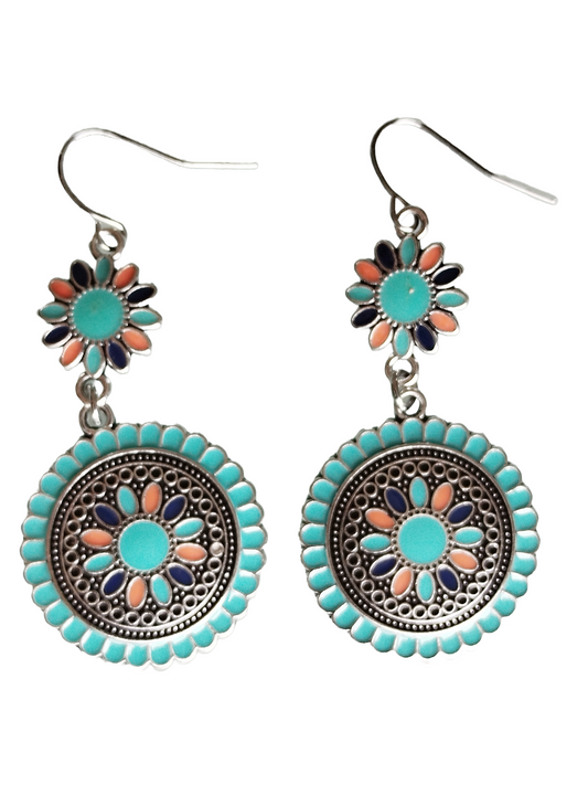 BO couleur argent double fleurs turquoises