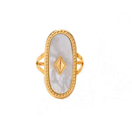 Women's olive ring with white stone